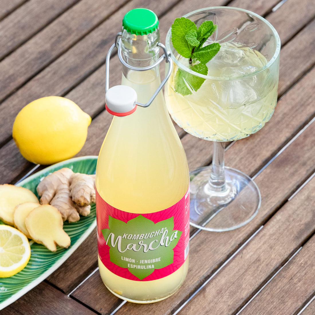Limón, jengibre y espirulina 750ml KombuchaMarcha – x 6 unidades
