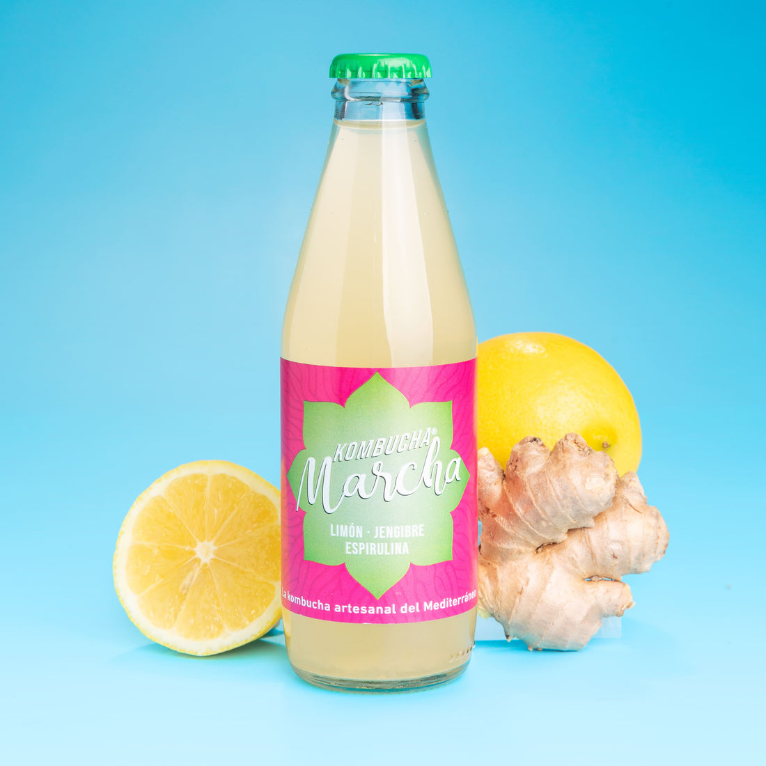 Limón, jengibre y espirulina 250ml KombuchaMarcha – x 12 unidades