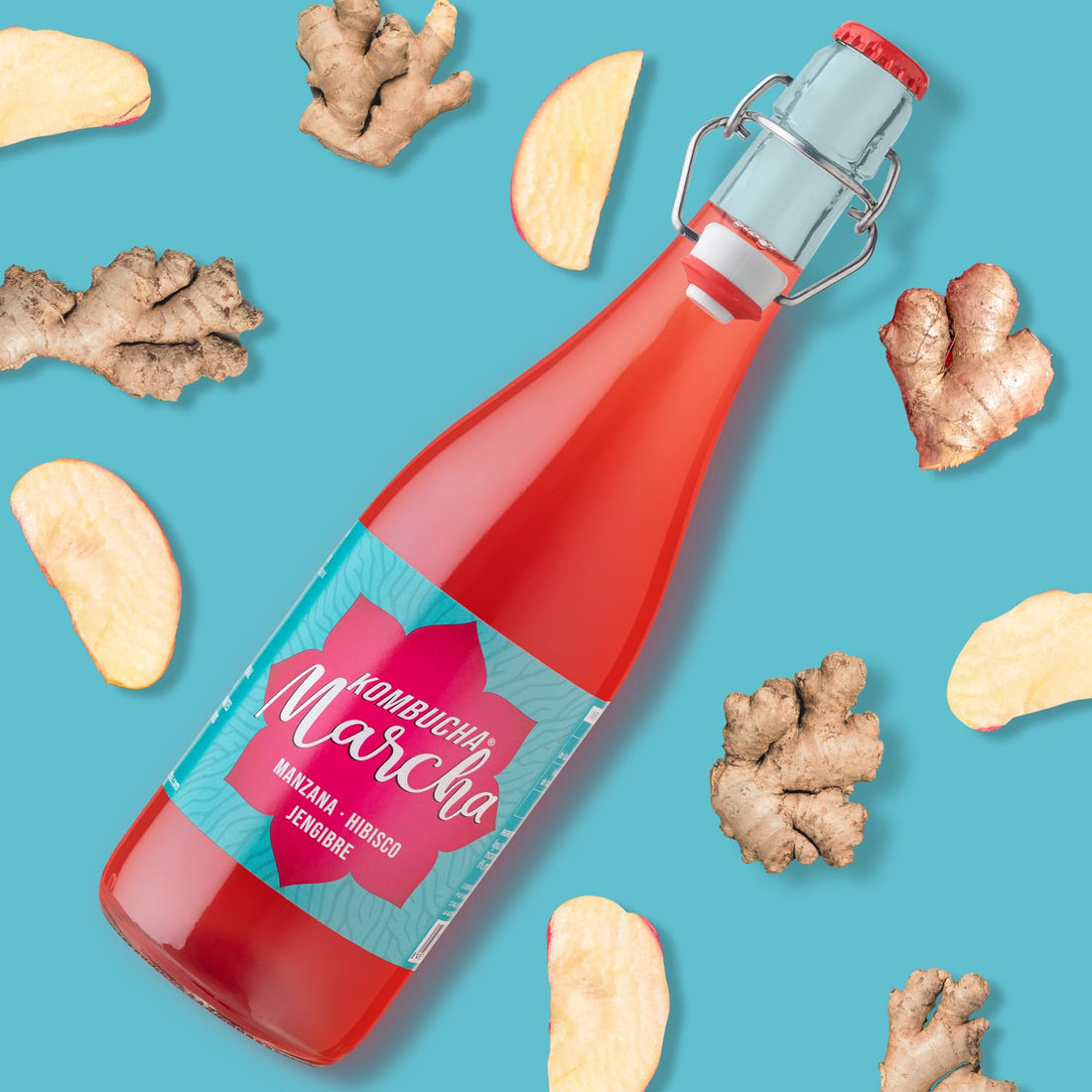 Manzana, hibisco y jengibre 250ml KombuchaMarcha – x 12 unidades